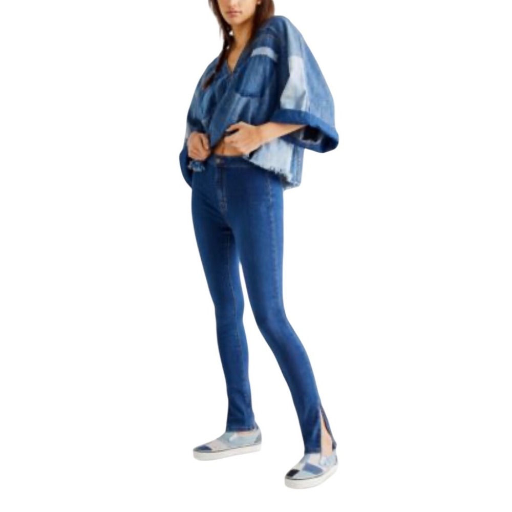 Free People Jeans | Free People Riley Blue Jeans Slit Skinny -Modern Chic